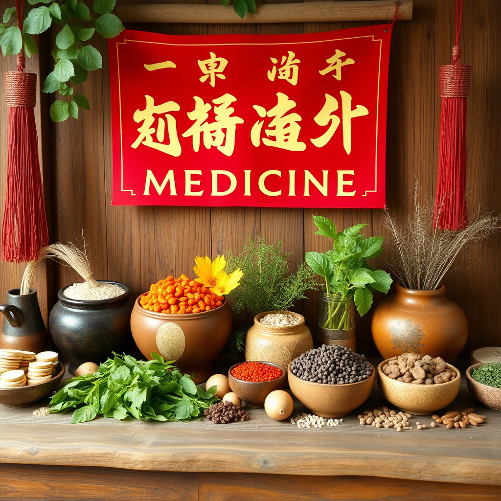 Traditional Chinese Medicine Banner with herbs display